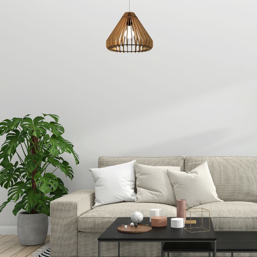 Luminária pendente Cone em MDF, Cor: MDF cru. Foto 2 do produto.