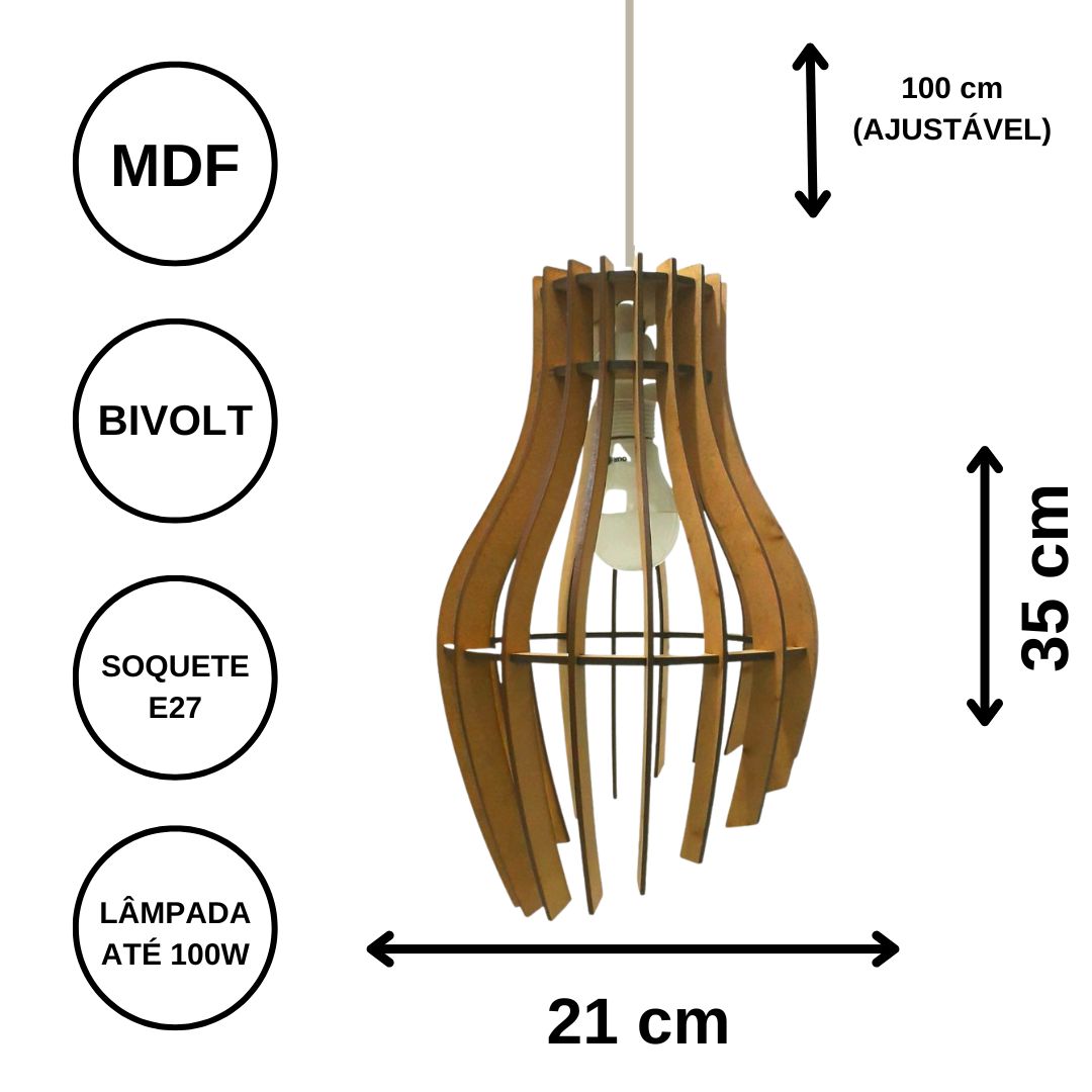 Luminária pendente Garra em MDF, Cor: Marrom. Foto 3 do produto.