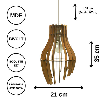 Luminária pendente Garra em MDF, Cor: Marrom. Foto 3 do produto.