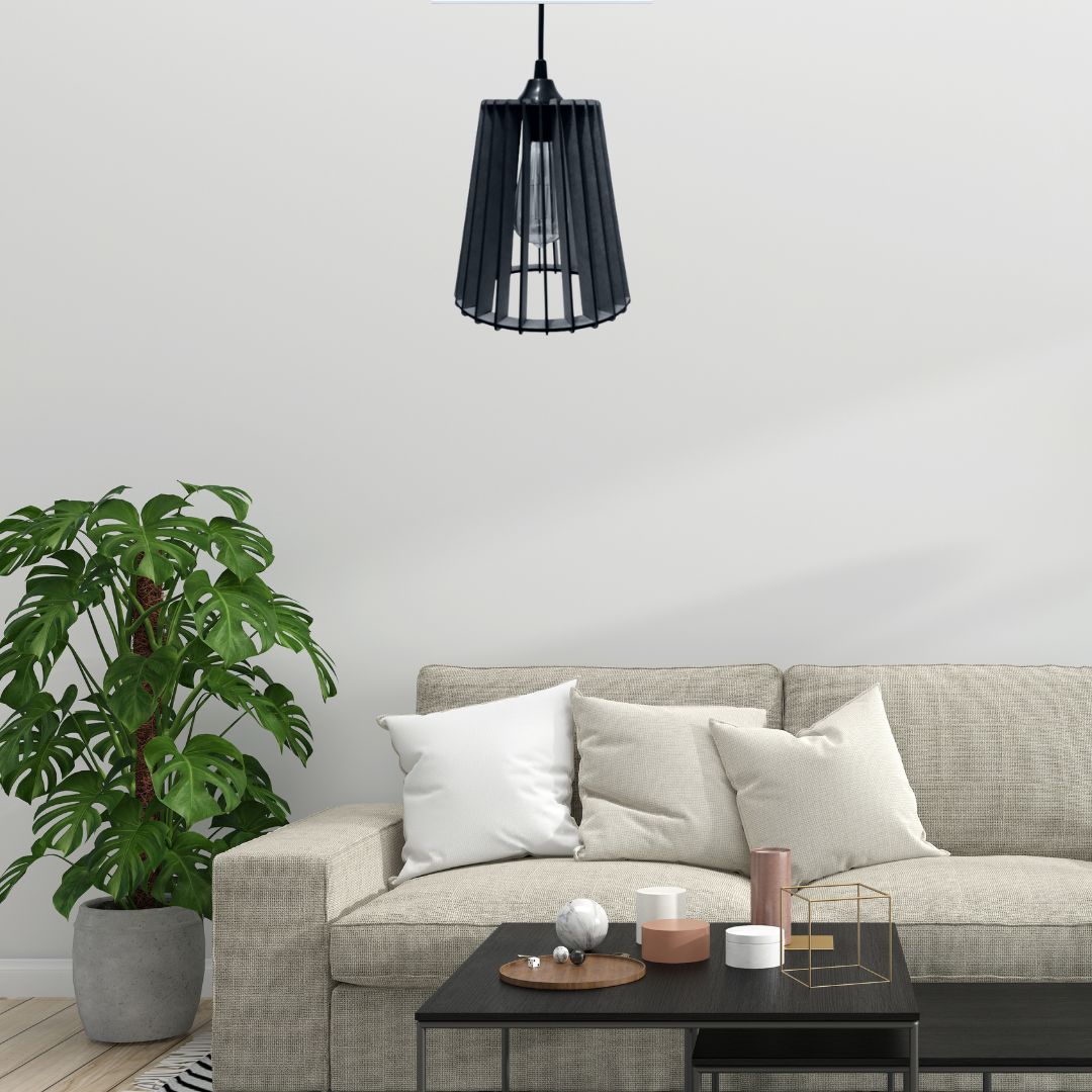 Luminária pendente Cairo em MDF, Cor: Preto. Foto 2 do produto.
