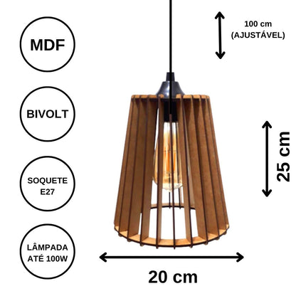 Luminária pendente Cairo em MDF, Cor: Preto. Foto 3 do produto.
