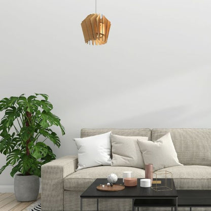 Luminária pendente Espiral em MDF, Cor: MDF cru. Foto 2 do produto.