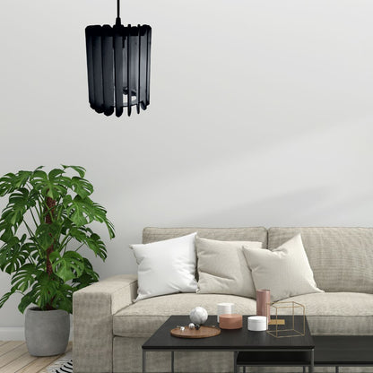 Luminária pendente Quito em MDF, Cor: Preto. Foto 2 do produto.
