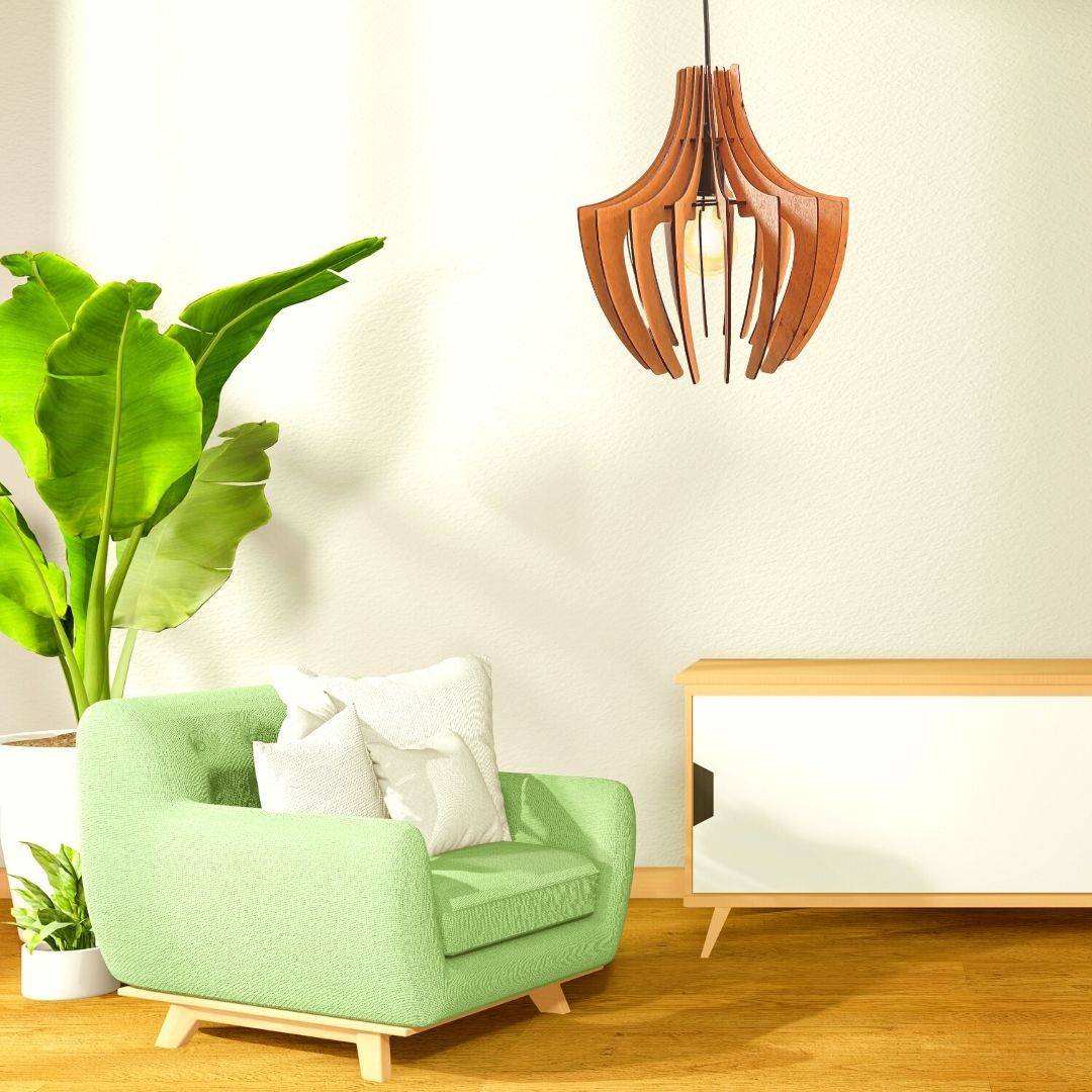 Luminária pendente Aranha em MDF, Cor: MDF cru. Foto 2 do produto.