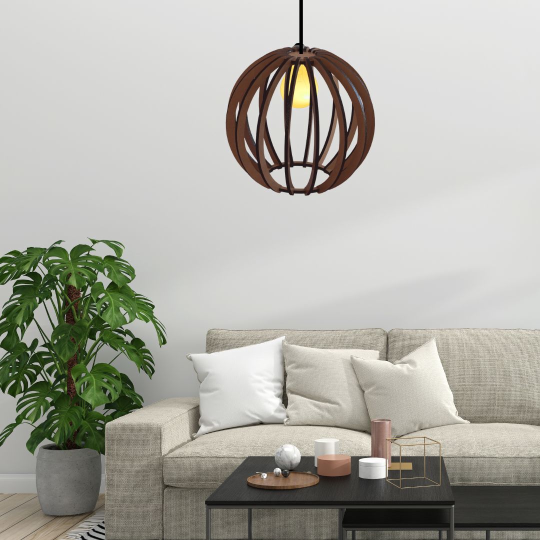 Luminária pendente Jabulani em MDF, Cor: Marrom. Foto 2 do produto.