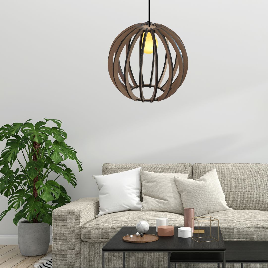 Luminária pendente Jabulani em MDF, Cor: MDF cru. Foto 2 do produto.