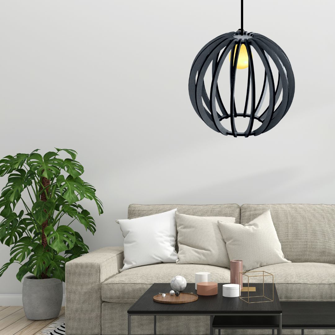 Luminária pendente Jabulani em MDF, Cor: Preto. Foto 2 do produto.