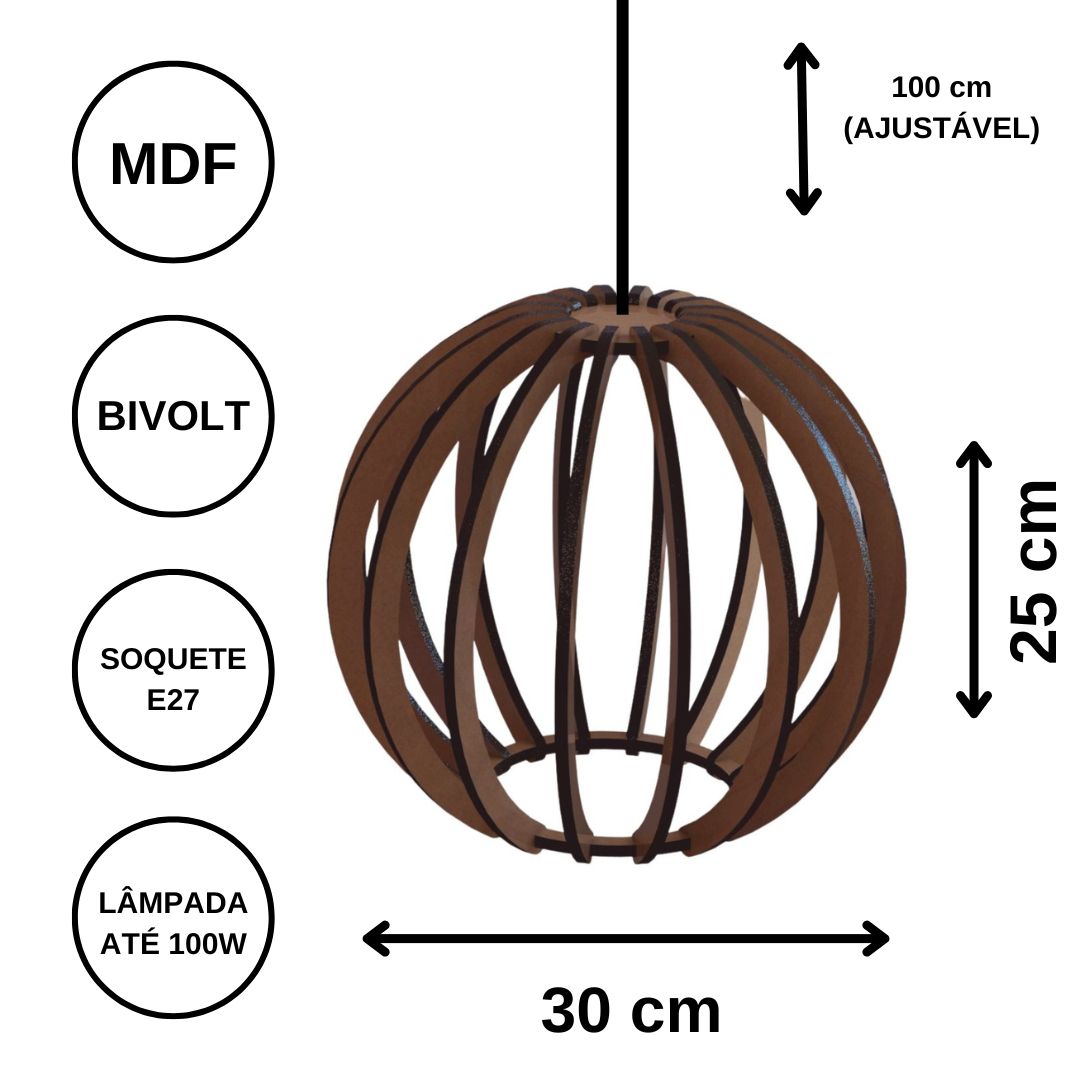 Luminária pendente Jabulani em MDF, Cor: Preto. Foto 3 do produto.