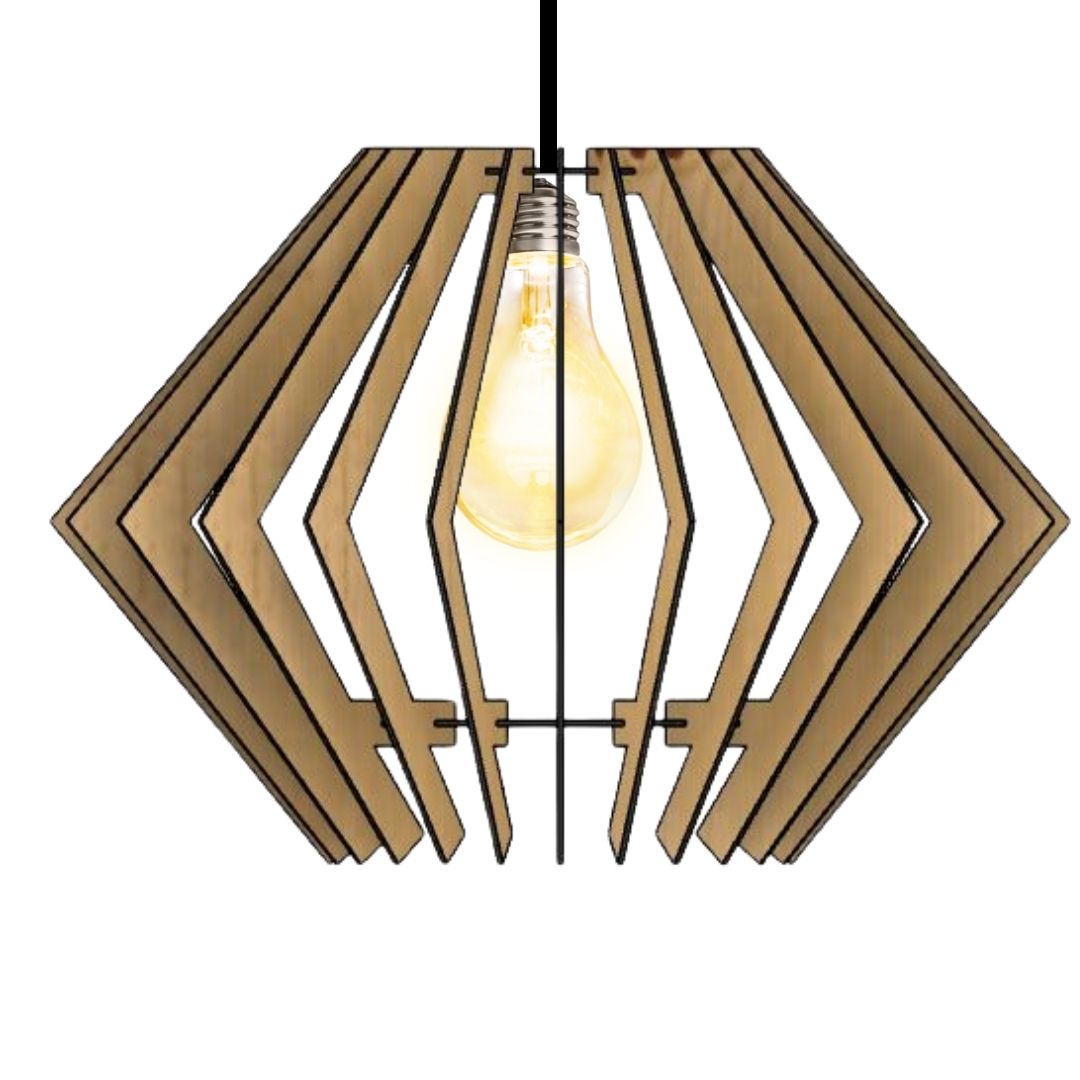 Luminária pendente Diamante em MDF, Cor: MDF cru. Foto 1 do produto.