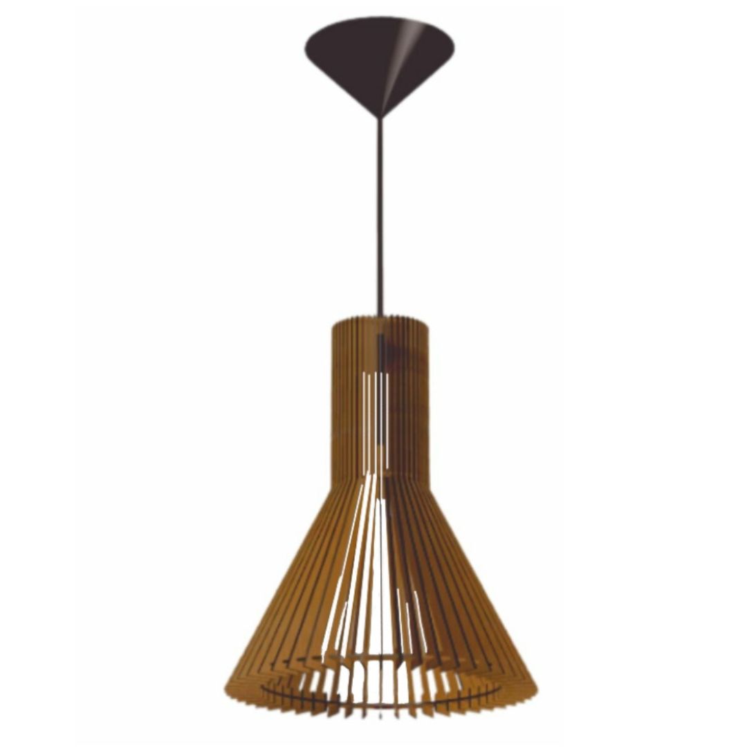 Luminária pendente Funil em MDF, referência LCD0131, Cor: Marrom. Foto 1 do produto.