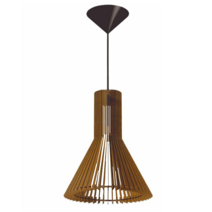 Luminária pendente Funil em MDF, referência LCD0131, Cor: Marrom. Foto 1 do produto.