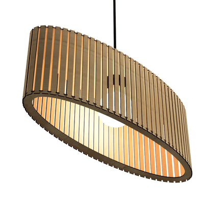 Luminária pendente ripada Zepelim, Cor: MDF cru. Foto 1 do produto.