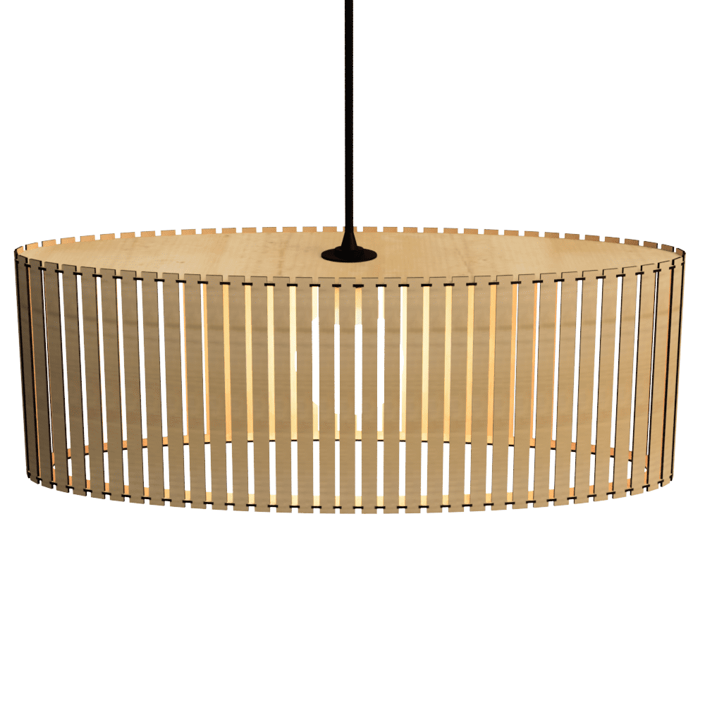 Luminária pendente ripada Zepelim, Cor: MDF cru. Foto 2 do produto.