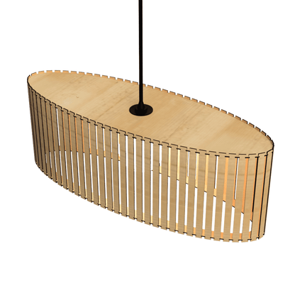Luminária pendente ripada Zepelim, Cor: MDF cru. Foto 3 do produto.