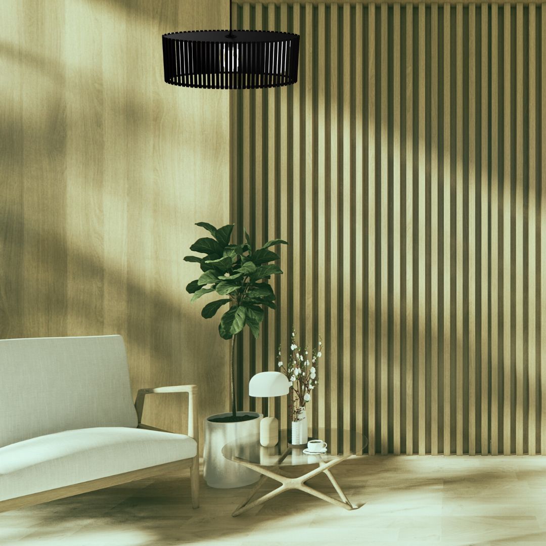 Luminária pendente ripada Zepelim, Cor: Preto. Foto 3 do produto.