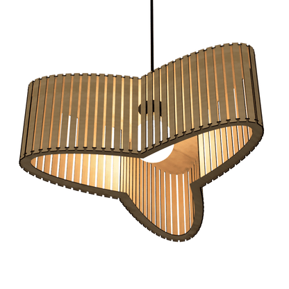 Luminária pendente ripada Trevo, Cor: MDF cru. Foto 1 do produto.