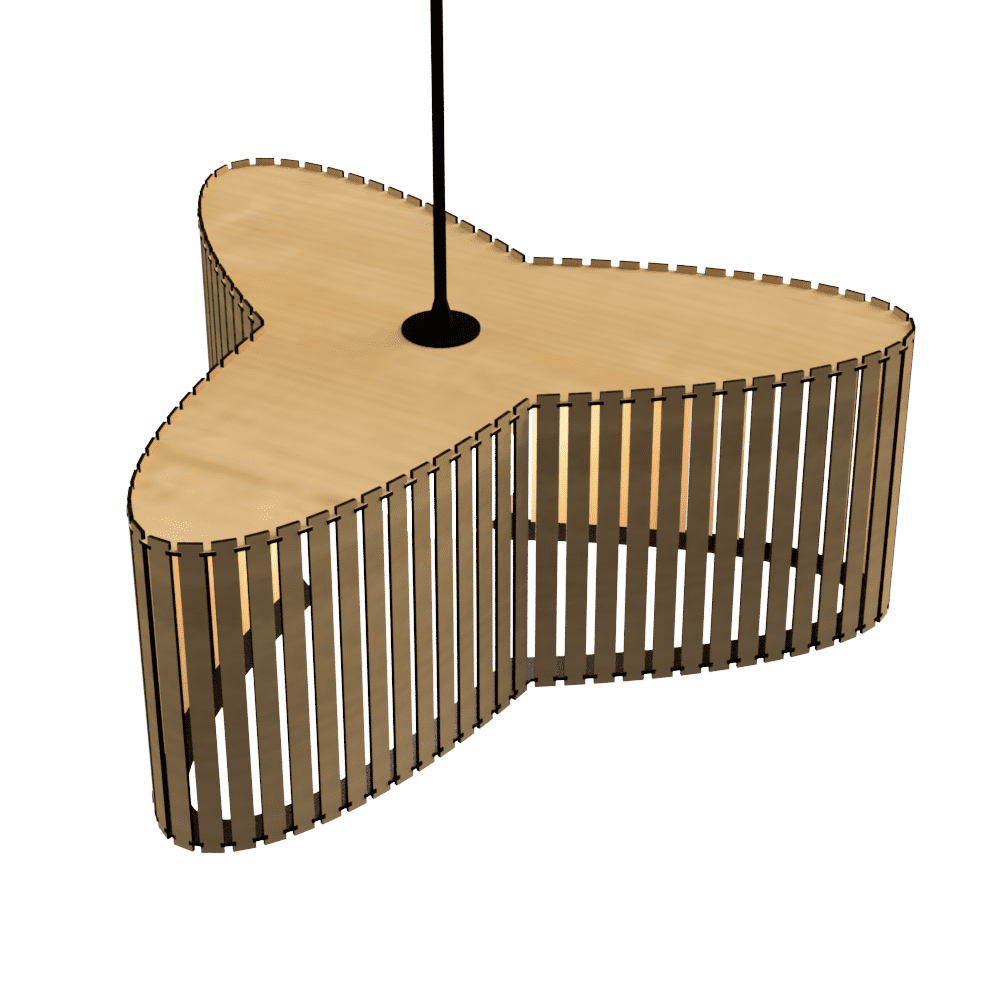 Luminária pendente ripada Trevo, Cor: MDF cru. Foto 2 do produto.