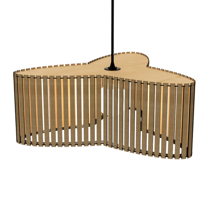 Luminária pendente ripada Trevo, Cor: MDF cru. Foto 3 do produto.
