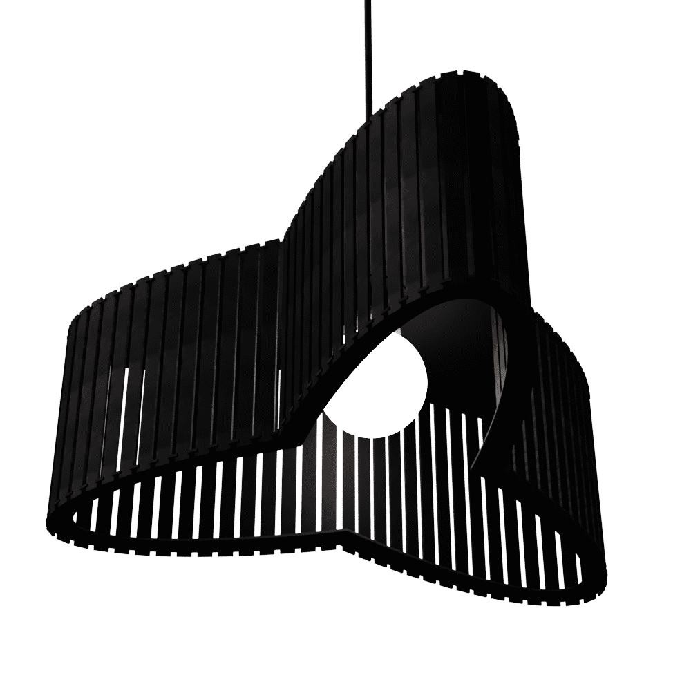 Luminária pendente ripada Trevo, Cor: Preto. Foto 2 do produto.