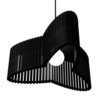 Luminária pendente ripada Trevo, Cor: Preto. Foto 2 do produto.