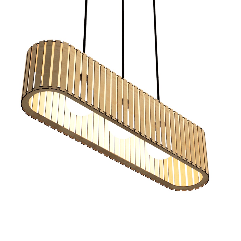 Luminária pendente ripada Via Láctea, Cor: MDF cru. Foto 1 do produto.