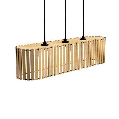 Luminária pendente ripada Via Láctea, Cor: MDF cru. Foto 2 do produto.