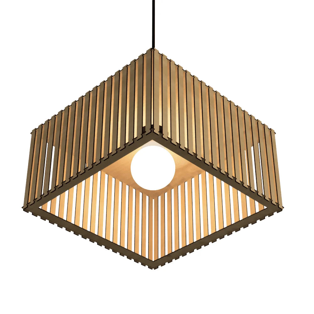 Luminária pendente ripada Barcelona, Cor: MDF cru. Foto 1 do produto.