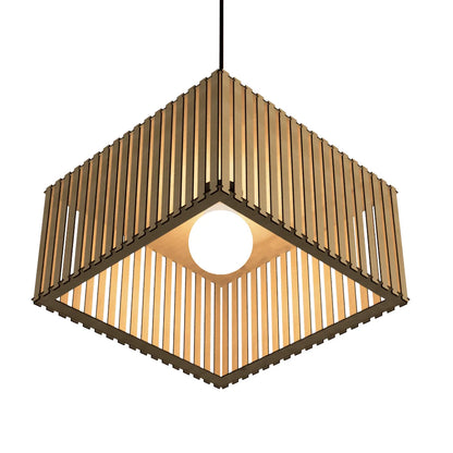 Luminária pendente ripada Barcelona, Cor: MDF cru. Foto 1 do produto.