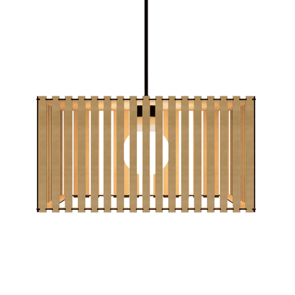 Luminária pendente ripada Barcelona, Cor: MDF cru. Foto 2 do produto.
