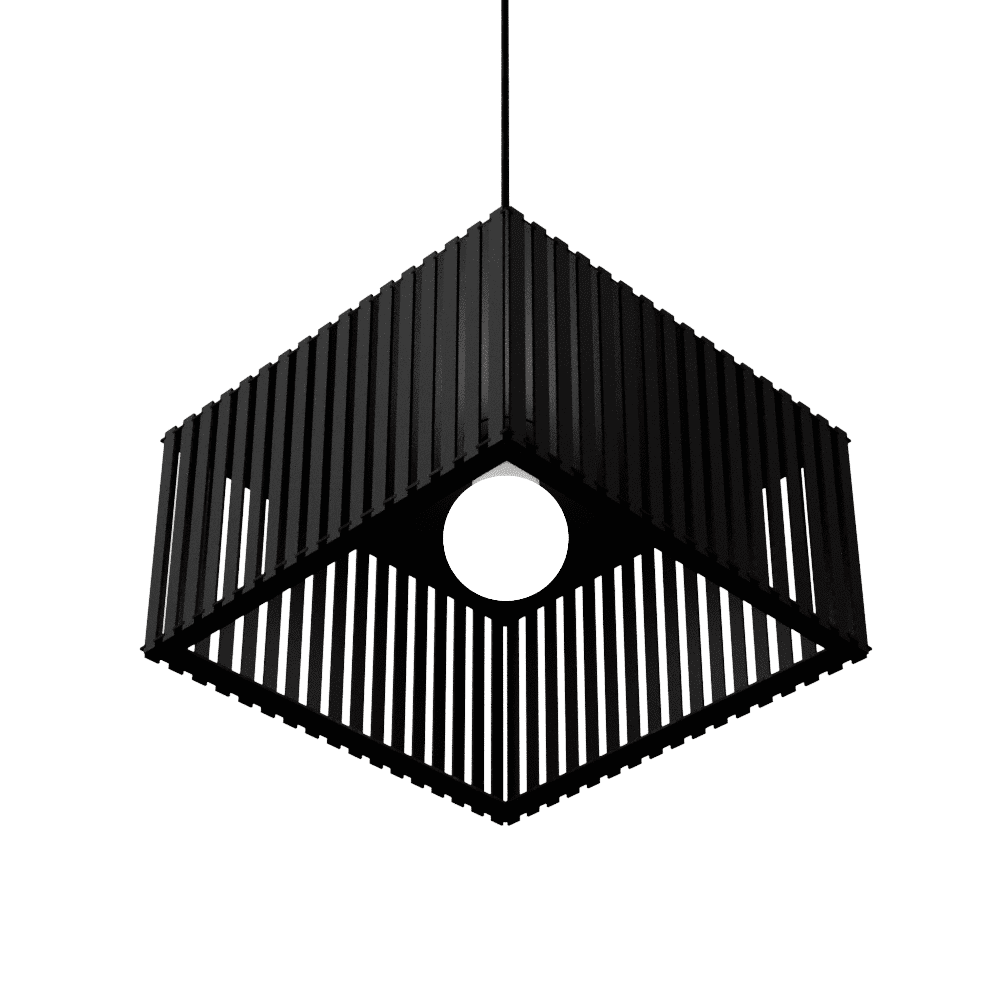 Luminária pendente ripada Barcelona, Cor: Preto. Foto 2 do produto.