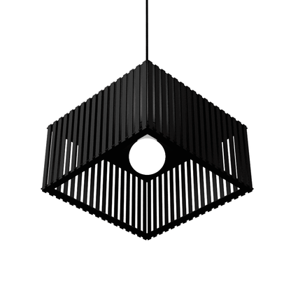 Luminária pendente ripada Barcelona, Cor: Preto. Foto 2 do produto.