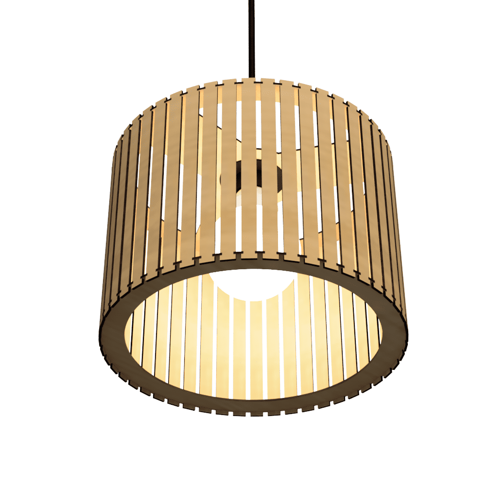 Luminária pendente ripada Sirius, Cor: MDF cru. Foto 3 do produto.