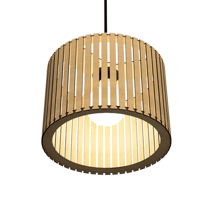 Luminária pendente ripada Sirius, Cor: MDF cru. Foto 3 do produto.