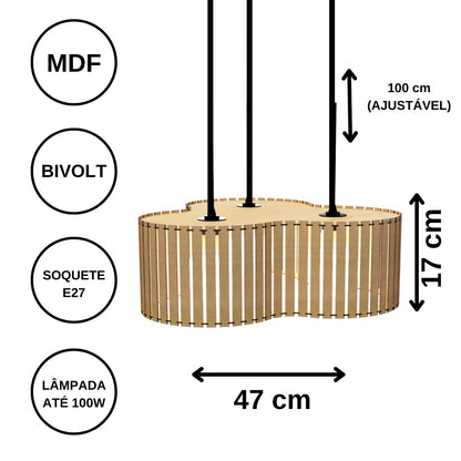 Luminária pendente ripada Crepusculo, Cor: MDF cru. Foto 3 do produto.