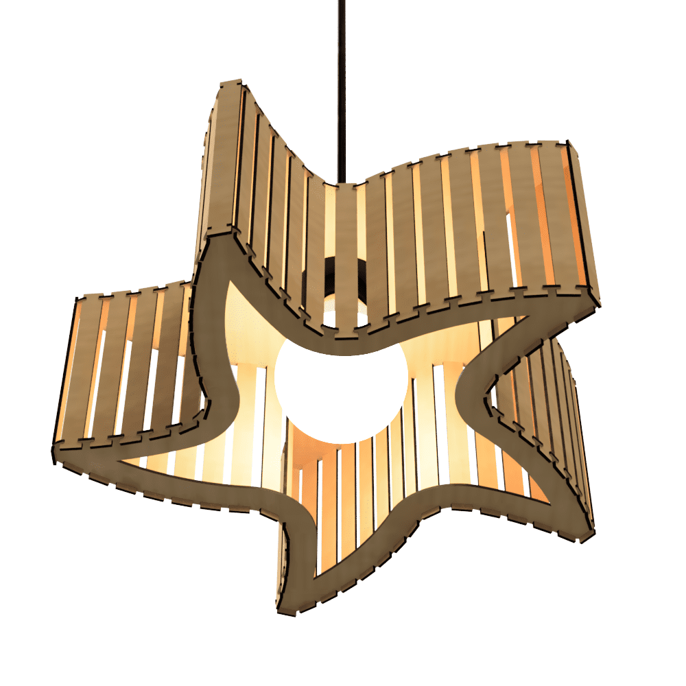 Luminária pendente ripada Estrela do Mar, Cor: MDF cru. Foto 1 do produto.