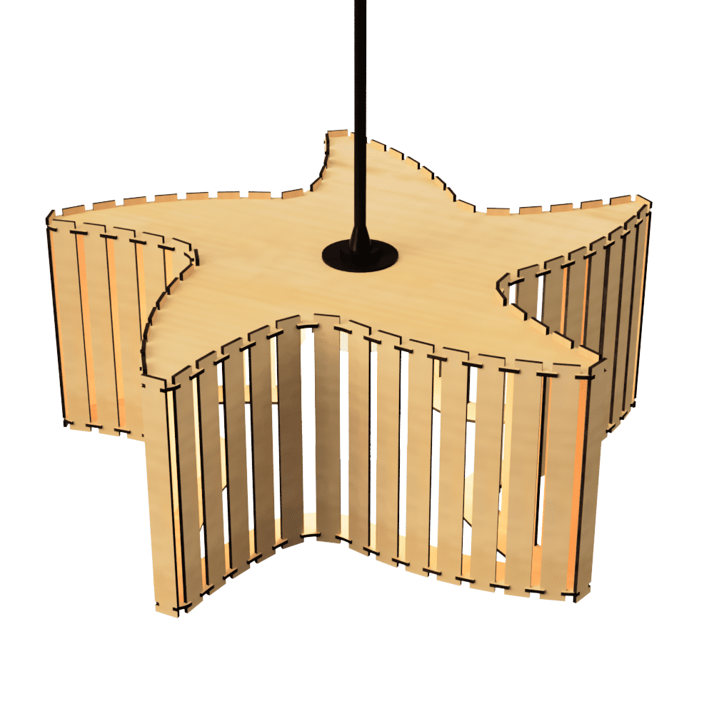 Luminária pendente ripada Estrela do Mar, Cor: MDF cru. Foto 2 do produto.