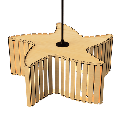Luminária pendente ripada Estrela do Mar, Cor: MDF cru. Foto 2 do produto.