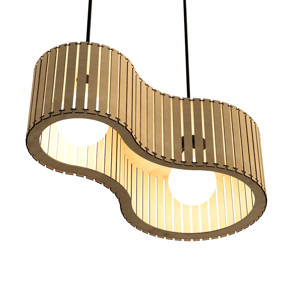 Luminária pendente ripada Infinita, Cor: MDF cru. Foto 1 do produto.