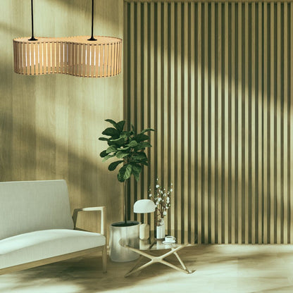 Luminária pendente ripada Infinita, Cor: MDF cru. Foto 3 do produto.