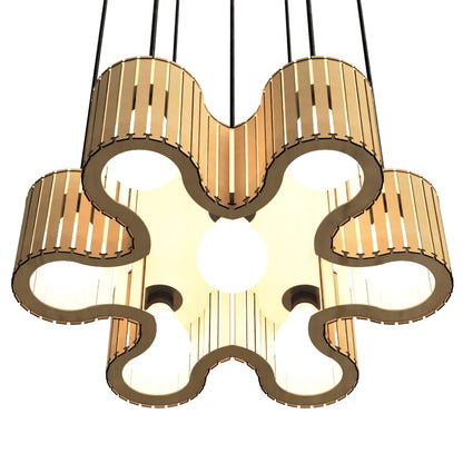 Luminária pendente ripada Azaléia, Cor: MDF cru. Foto 1 do produto.