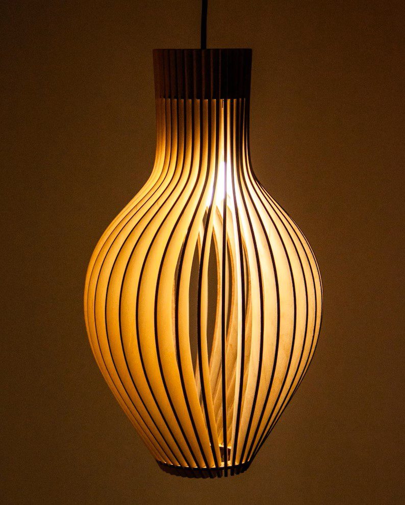 Luminária pendente Malvinas em MDF, Cor: MDF cru. Foto 3 do produto.