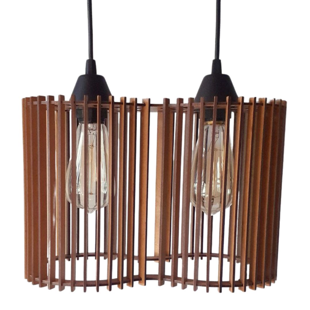 Luminária pendente ripada América, Cor: MDF cru. Foto 1 do produto.