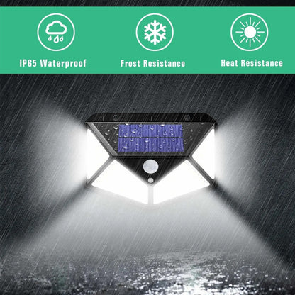 Luminária solar de parede com 100 LEDs, sensor de presença e 3 funções. Foto 3 do produto.
