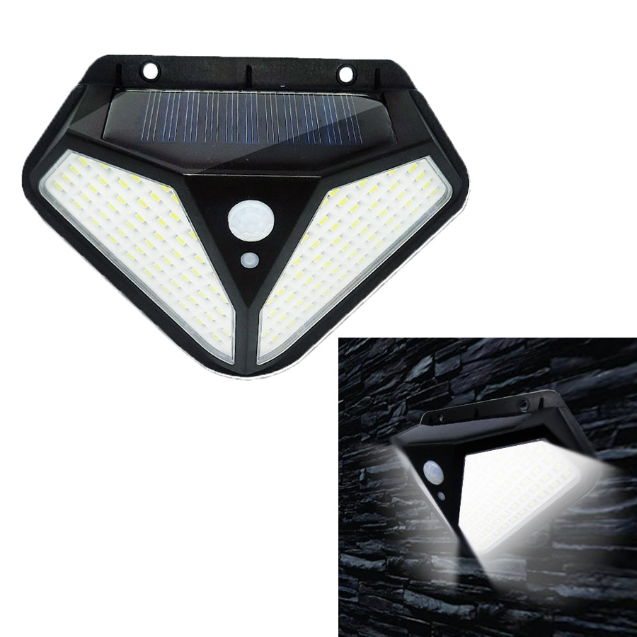 Luminária solar de parede com sensor e 102 LEDs. Foto 1 do produto.