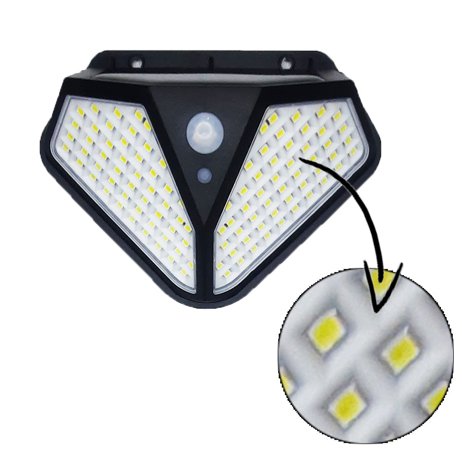 Luminária solar de parede com sensor e 102 LEDs. Foto 3 do produto.