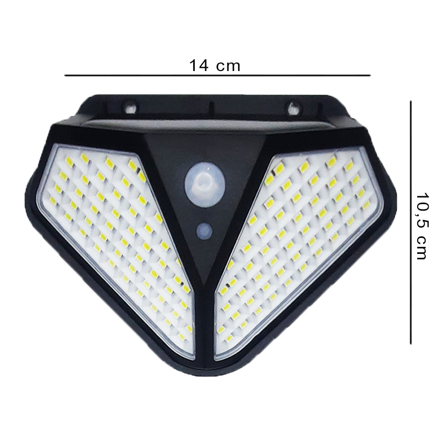 Luminária solar de parede com sensor e 102 LEDs. Foto 4 do produto.