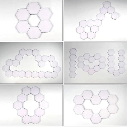 Luminária LED hexagonal modular com acionamento por toque. Foto 3 do produto.