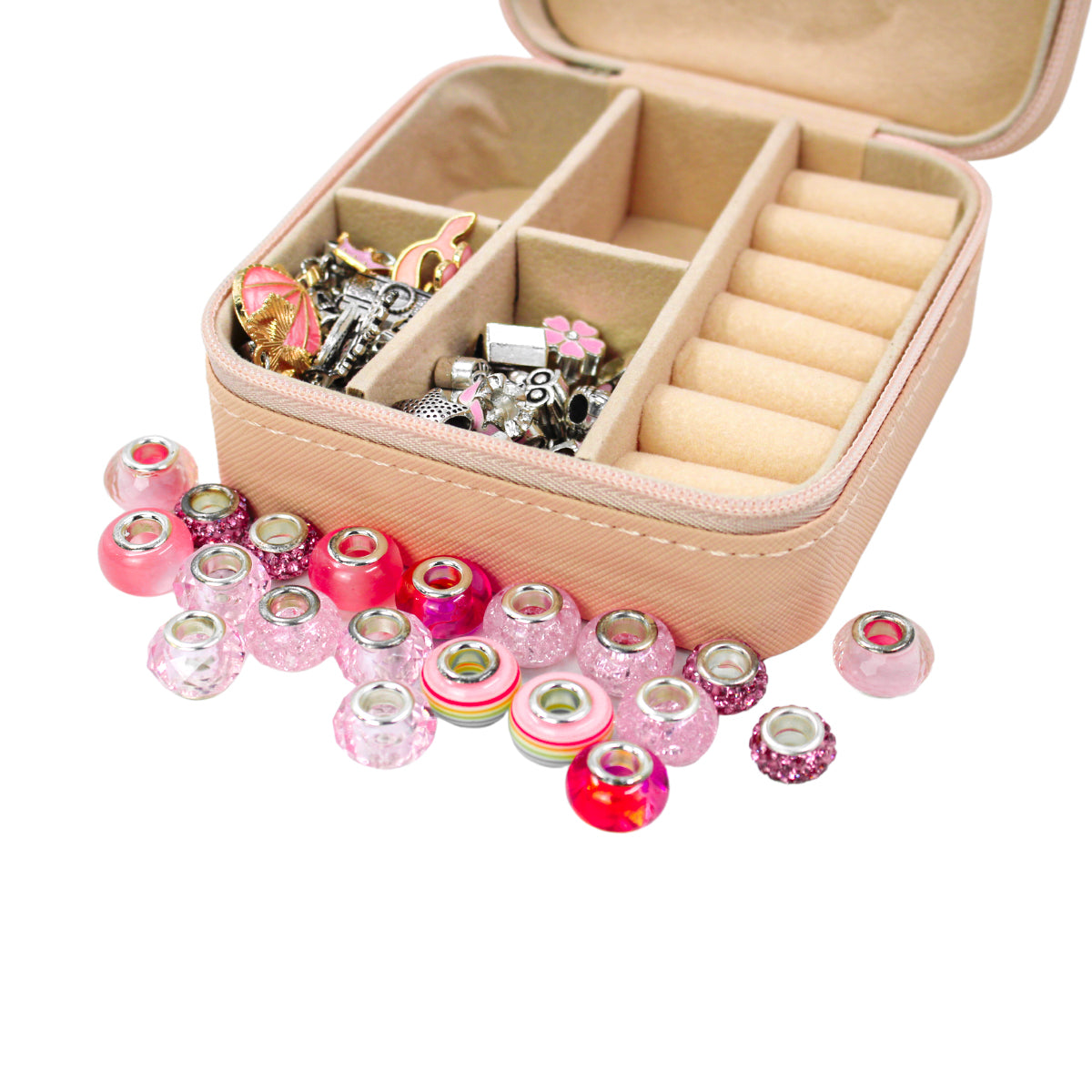 Kit de porta-joias portátil com miçangas, rosa. Foto 3 do produto.