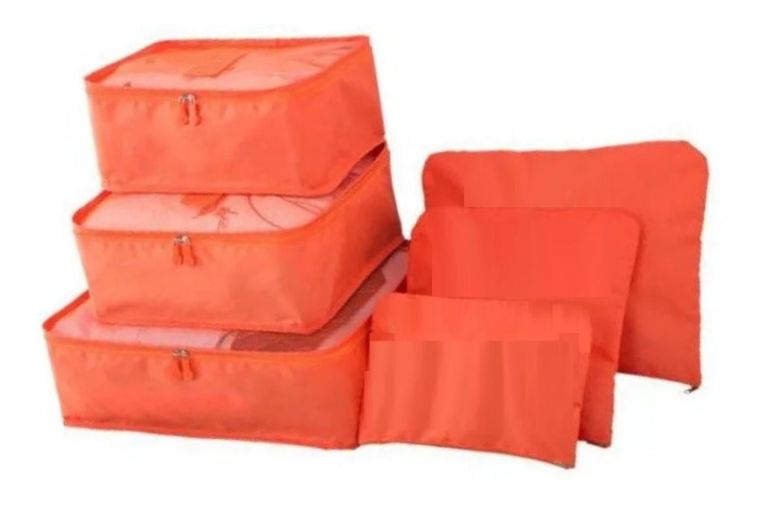 Kit organizador de mala com 6 peças, Cor: Laranja. Foto 1 do produto.