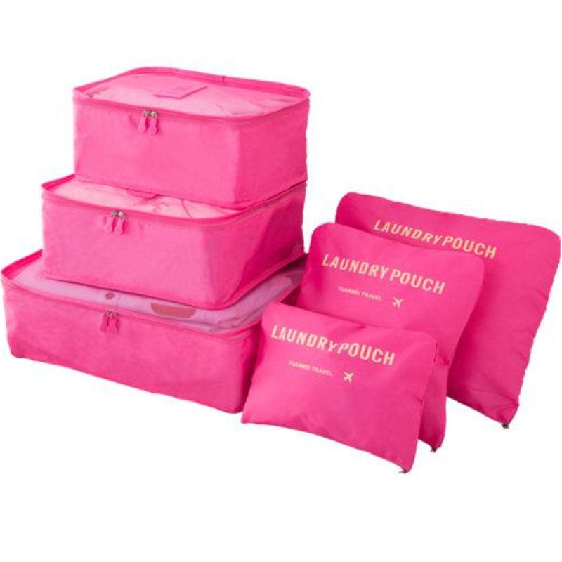 Kit organizador de mala com 6 peças, Cor: Pink. Foto 1 do produto.
